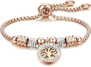 Women Elegant Bracelet with Tree of Life Charms Bracelet Adjustable, Rosegold Silver Chain Bracelets, Friendship Bangles, Lady jewelry Birthday Gift for Her Women Girls