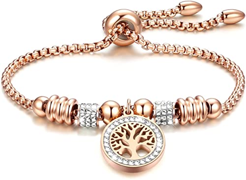 RoCetysell Pulsera Mujer Arbol de La Vida Regalo Dia de la Madre para Mama, Pulseras Acero Inoxidable Oro Rosa para Mujer, Joyería para Mujer Regalos Originales para Mujer Cumpleaños