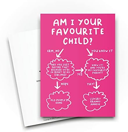 Tongue in Peach Funny Mother's Day Cards | Am I Your Favourite Child Quiz Card | For Mum Her Mummy Mum's Birthday Joke Banter Novelty Wife Gift | CBH627, White, 21 x 15 x 0.2 cm