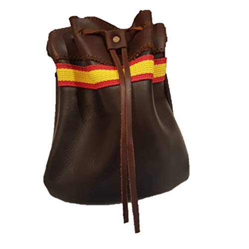 Bolsa de Piel para Ojeo con Detalles de la Bandera de España, 20 x 20 x 5 cm, Capacidad de 40 Cartuchos
