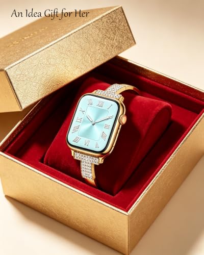 Image of VISOOM Gold Apple Watch Bands Iwatch Bracelet for Women 42 /44 /45 /46mm, Jewelry Metal T-Shaped Band for Dressy Apple Watch Series SE 11 /10 /9 /8 /7~1 Band Thin Slim Fancy Bling Women On Daily /Gift