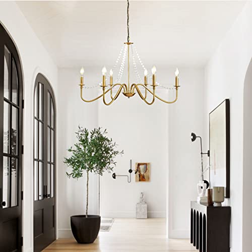 6-Light Gold Crystal Chandelier Classic Candle Ceiling Pendant Light Fixture,Wrought Iron Brass Farmhouse Chandelier For Kitchen Island, Dining Room, Living Room, Bedroom, Foyer, Staircase, Entrance #TOP1