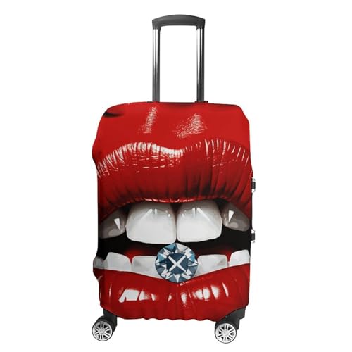 Red Lips with Diamond Luggage Cover Elastic Suitcase Protector Case Anti-Scratch Washable Baggage Covers Protector For Traveling, Aircraft Consignment L