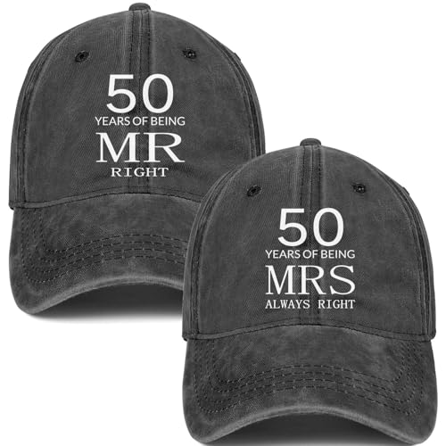 twehchsp 50th Anniversary Wedding Gifts for Couple - 50th Anniversary Decorations - 50 Years of Being Mr & Mrs Right Hat - 100% Cotton Baseball Cap Black