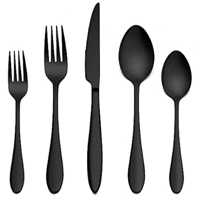 LIANYU 60-Piece Black Silverware Set for 12, Stainless Steel Flatware Cutlery Set, Tableware Eating Utensils Include Forks Knives Spoons, Mirror Polished, Dishwasher Safe