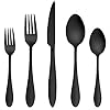 LIANYU Conjunto de talheres pretos de 30 peças para 6, conjunto de talheres de aço inoxidável, utensílios de mesa incluem garfos, facas, colheres, acabamento espelhado, pode ser lavado na lava-louças