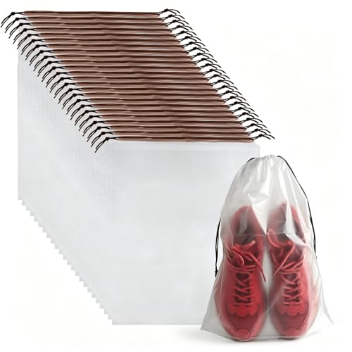 26 Pcs Shoe Bags for Travel, PLULON Clear Drawstring Travel Shoe Bags for Packing Waterproof Dustproof Shoes Organizer Pouch Travel Accessories Shoe Storage Bag for Women Men Portable Travel Essential