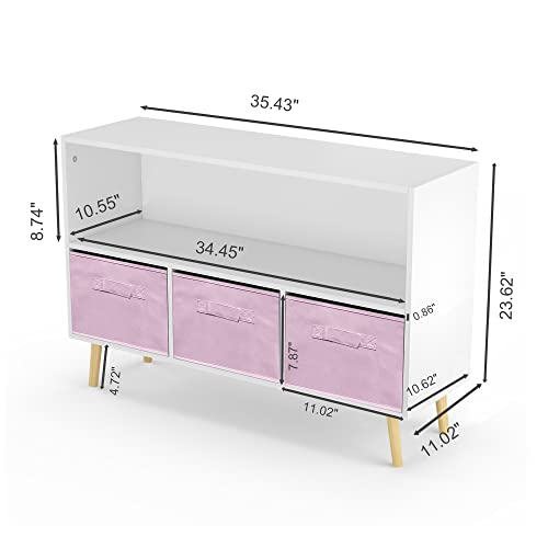 IAFIKE Toy Organizers and Storage, Kids Bookshelf with 3 Cube Fabric Bins and Drawers,Nursery Bookcases, Cabinets & Shelves Toddler Book Shelf for Bedroom,Playroom,Livingroom (Pink) - Image 3