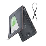 [LuoLuo] 定期入れ メンズ パスケース 5枚収納 本革Dカン 薄型 バタフライ ICカード2枚使用可能 ストラップ付き 通勤 通学 (ダークグレー)