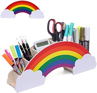 JIELUO Rainbow Pencil Holder - Wooden Pen Holder & Pencil Holders - Desk Organiser, Desk Tidy, Crayon holder - DIY Creative Decoration, Student Stationery, Makeup Storage - for Home School