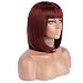 eNilecor Short Bob Hair Wigs 12" Straight with Flat Bangs Colorful Synthetic Cosplay Daily Party Wig for Women Natural As Real Hair+ Free Wig Cap (Wine Red)