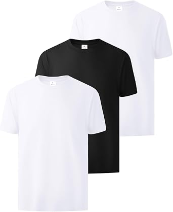 Little Beauty 3 Pack Mens Cotton T Shirts Short Sleeve Crew Neck Tshirts Casual Basic Tee Breathable Summer Tops
