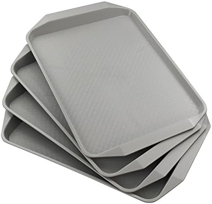 Anbers Grey Plastic Serving Tray/Cafeteria Fast Food Tray,12" by 16", Pack of 4