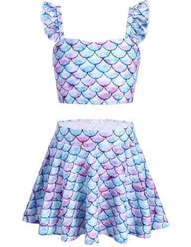 Image of Arshiner Girls Swimsuit 3 Piece Bathing Suits Cute Bikini Tankini Sets Teen Ruffle Swimwear with Cover Up Skirt