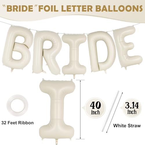 Image of 40 Inch Beige BRIDE Balloons, Giant Bride To Be Balloon, Letter Balloons for Bachelorette Party, Bridal Photo Booth Banner, Wedding Decorations