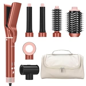 7 in 1 Airstyler, PARWIN PRO BEAUTY MaxAIR 2.0 Multi-Styler Set, Auto-Wrap Lockenstab, Geringere Hitzeschäden Glätteisen, 110000 U/Min Föhn, Volumenbürste, Glättender Finish-Aufsatz, Amber Silk