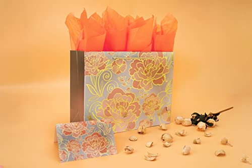 13" Large Rose Gold Gift Bag Set With Greeting Card And Orange Tissue Paper For Celebrating Birthdays,Weddings,Anniversaries,Mother's Day,And More-13"X10.1"X5.2",1 Pcs. #TOP2