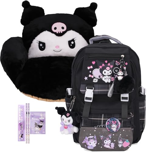 Black Kawaii Backpack (Bla) and Cushion Bundle - Cute Kawaii Stuff Mochila Kawaii - Kawaii Stuff - Kawaii Desk Accessories - Cute Kawaii Room Decor
