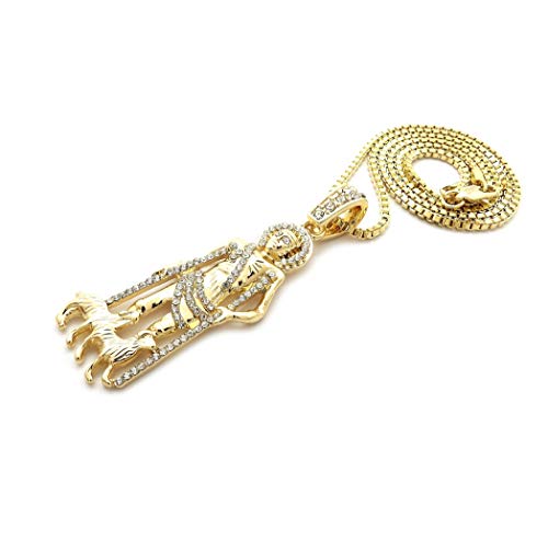 Fashion 21 Stone Filled Saint Lazarus Religious Pendant 24" Various Chain Necklace in Gold Tone (2 Sizes)3