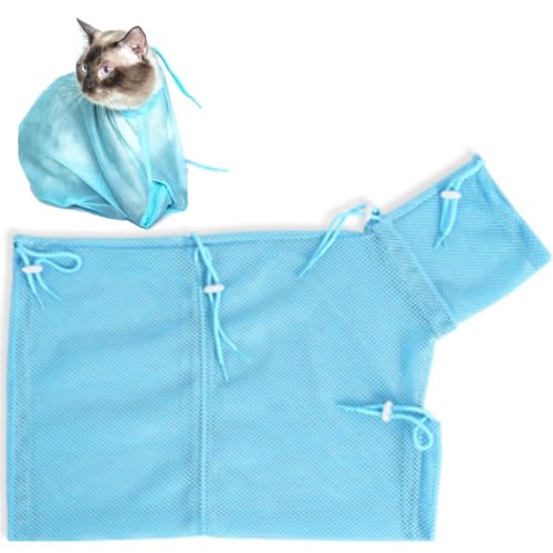 Nikkashop 猫用保定袋 メッシュ 猫用マスク フェイスマスク 補助マスク 爪切り 通院 点耳薬 耳掃除 点滴 介護ケア ソフトタイプ (ロース)