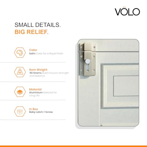 Image of VOLO Heavy Duty Door Lock Baby Latch for Home & Office Doors | Door Latch /Chitkani | Aluminum Ingot Build | Waterproof & Rust Resistant | 1 Year Warranty |1 Piece with Screws (Silver, 4 Inch)