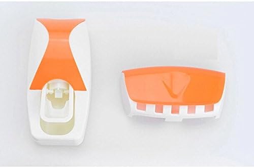 Toothpaste Dispenser Automatic - Toothpaste Squeezer - Toothbrush Holder (Orange)