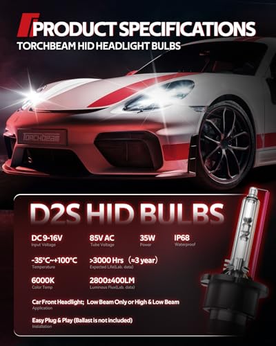 Image of Torchbeam D2S HID Bulbs, 35W Xenon HIDBulbs,6000K Diamond White HID Lights, 5 Minutes Installation, Pack of 2