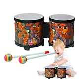 Bongo Drum,Bongo Drums for | Percussion Instrument for Drum,Music Drum Toys | Holz Trommel mit 2 Bunte Drumsticks, Handgefertigte Trommel für Erwachsene Professionelle