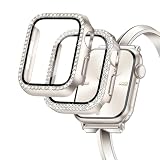 「2枚入り」Missair コンパチブル アップルウォッチ カバー 44mm キラキラ Apple Watch ケース Apple Watch 保護カバー ガラスフィルム付き 1列＆2列のダイヤモンド オシャレ レディース iWatch Series 6 5 4 SE2 SE3の44mmに対応 スターライト