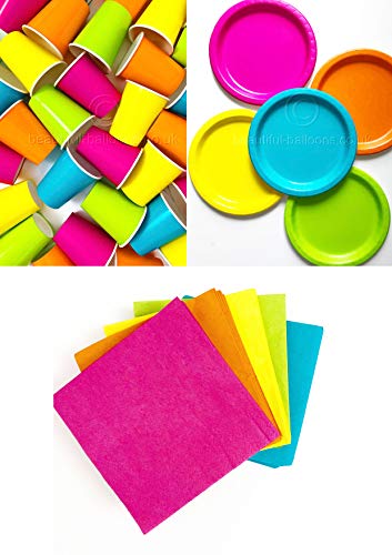 Kit de fête néon Beautiful Balloons : assiettes et gobelets pour illuminer vos soirées d'été