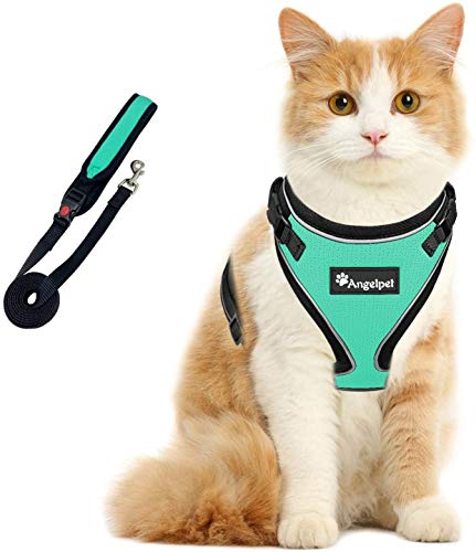 Angelpet Cat Harness and Leash Set for Walking Escape Proof,Kitten Harness,Super Soft Adjustable Breathable Cat Vest Harnesses with Reflective Strips&1Cat Leash,for Small Cats Ferrets (S, Green)