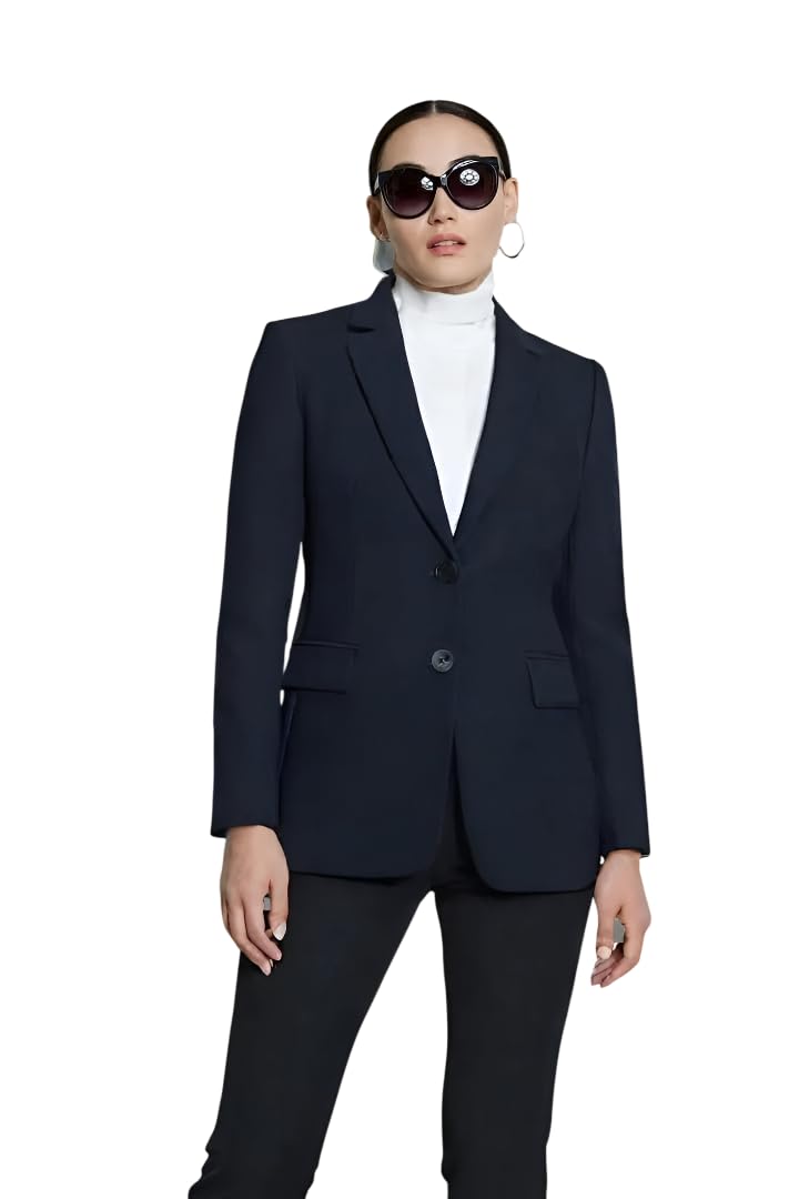 cadmon Women Cotton Blend Solid Single Breasted Blazer with Notched Lapel | Full Sleeves, Button Closure, Regular Fit Formal Blazer for Womens & Girls | Lightweight & Breathable Fabric (Blue)_128-picture-47