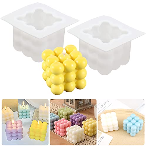 2 Stück Silikonform Kerzen, Bubble Kerzenform Silikon, 3D Silikonform Kerze, DIY Kerzen-Form Kugel, Ball Cube Silikon für Schokolade Fondant and Kuchen, Herstellung von Duftkerze, Seife Cover