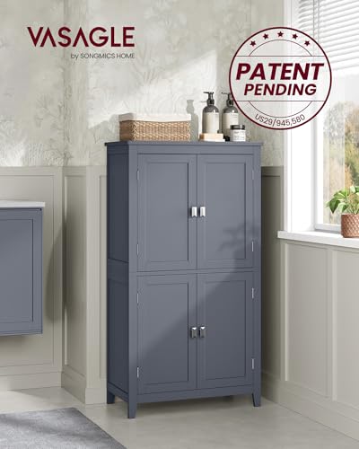 Image of VASAGLE Floor Storage Cabinet, Freestanding Unit, 4 Doors | Adjustable Shelves, 11.8 x 23.6 x 43.3 Inches, for Entryway, Bathroom, Slate Gray, UBBC552G01