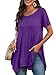 BELAROI Womens Basic Solid Loose Fit Short Sleeve Tunic T Shirt (3X, Deep Purple)