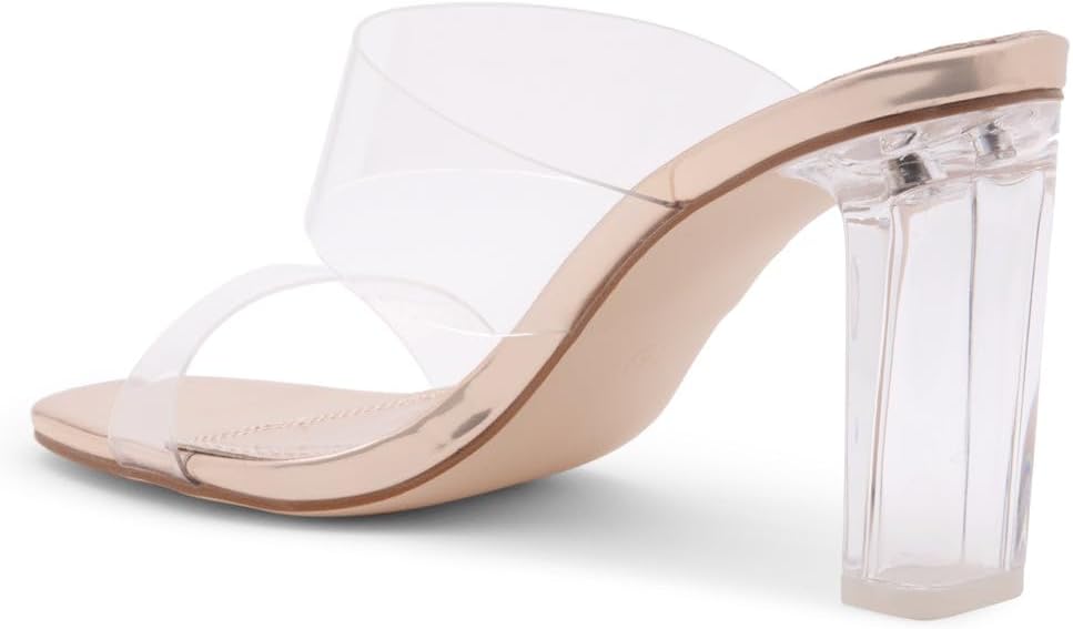 Shoe Land Clear Heels for Women | Transparent Two Strap High Block Chunky Heeled Mules | Slip-On Dressy Clear Sandals for Prom, Wedding, Party & Formal Events - Image 4