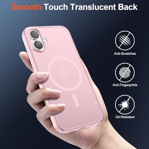 Image of SUPFINE Magnetic for iPhone 17 Case with Screen Protector (Compatible with MagSafe)(Military Grade Drop Protection) Translucent Matte Shockproof with Anti-Fingerprint Phone Cover,Light Pink