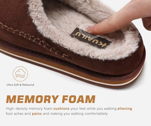 Image of KuaiLu Mens Clog Slippers with Arch Support Suede Faux Fur Memory Foam Warm House Shoes Comfortable Slip-on Mans Bedroom Indoor Outdoor Slippers Rubber Sole