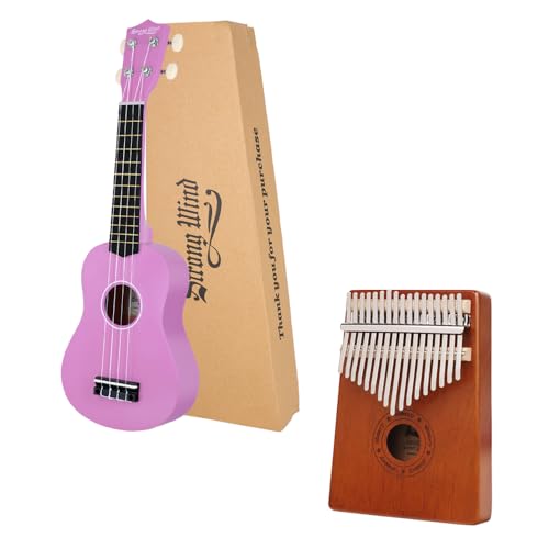 Strong Wind Soprano Ukulele（Purple）& Kalimba Thumb Piano 17 Keys (Mahogany)