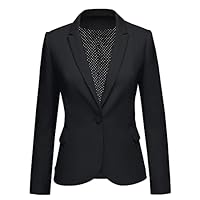 luvamia Women's Notched Lapel Neck Long Sleeves One Button Pocket Blazer Jacket Wear to Work Suit Women's Tuxedos Ladies Blazers Slim Blazer Jackets for Women New Black Size L