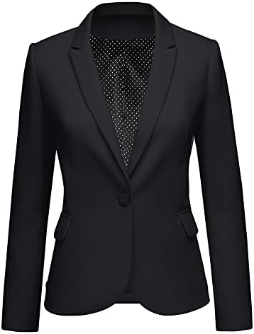 luvamia Women's Notched Lapel Neck Long Sleeves One Button Pocket Blazer Jacket Wear to Work Suit Women's Tuxedos Ladies Blazers Slim Blazer Jackets for Women New Black Size L