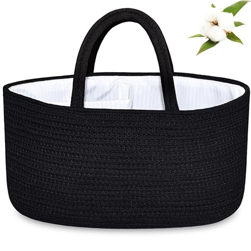 Image of ABenkle Diaper Caddy Organizer, Boho Rustic Cotton Rope Nursery Baby Basket, Changing Table Organizer for Baby Diaper Storage and Baby Shower