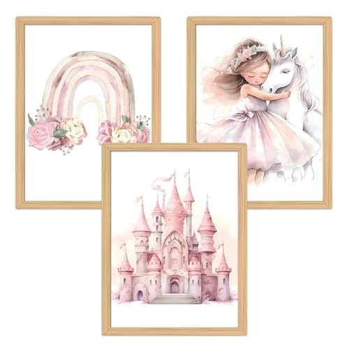 Zamety Affiche Decoration Murale Fille, Set 3 Poster Mural de Licorne Princesse Arc-en-ciel et le...