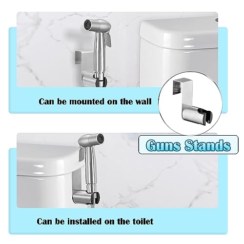 Bidet Edelstahl Handbrause Set, silberfarben, Badezimmer-Bidetaufsatz mit Spülduschkopf, Federschlauchhaken, Wasserhahnspender, Badezimmerhygiene und Windelreinigung