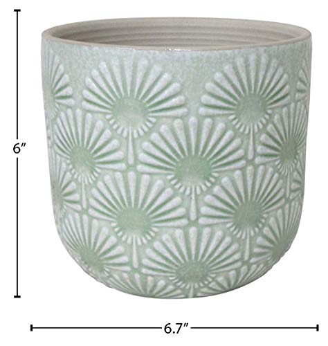 Amazon Brand - Stone & Beam Medium Fan-Embossed Planter, 6"H, Seafoam Green #TOP2