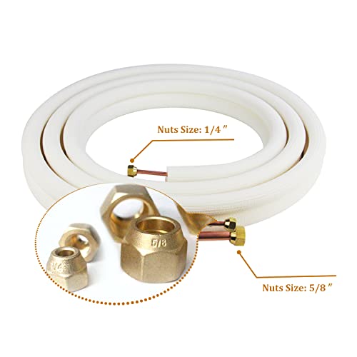 Image of 25 Ft Mini Split Line Set.Air Conditioner Copper Tubing Pipes Extension Set, 1 /4 inch & 5 /8 inch 3 /8 inch PE Thickened for AC and Heating Equipment Insulated Coil Line Set HVAC Refrigerant with Nuts. (1 /4+5 /8)
