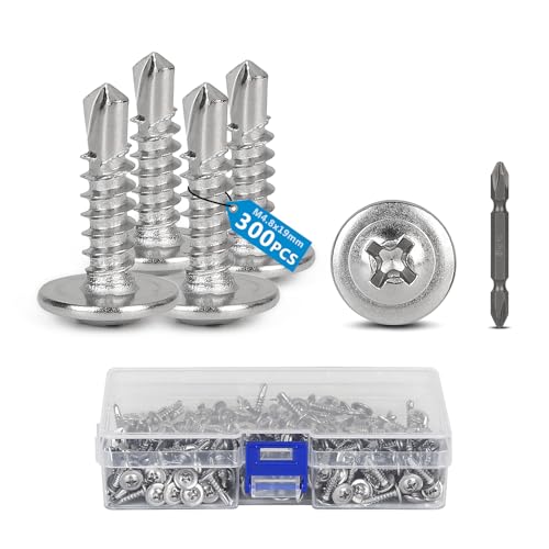 SUPAWAY Set di 300 M4,8 x 19 mm Viti metalliche Acciaio inox 410 viti autofilettanti a croce svasata Viti autofilettanti rapide con 1 punte per trapano per metallo per lamiera, montanti di cartongesso