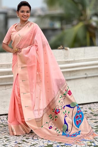 Image of SGF11 Women's Organza Kanjivaram Pure Soft Silk Handloom Saree Pure Golden Zari With Blouse Piece
