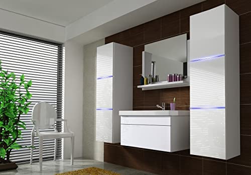 Furnitech Luna II Ensemble de meubles de salle de bain avec miroir (LED RVB (16 couleurs), blanc