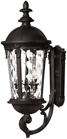 Hinkley Windsor Large Wall Mount Outdoor Lantern - Estate Series, 3-Light, Traditional, Aluminum, Clear Water Glass - Black Finish